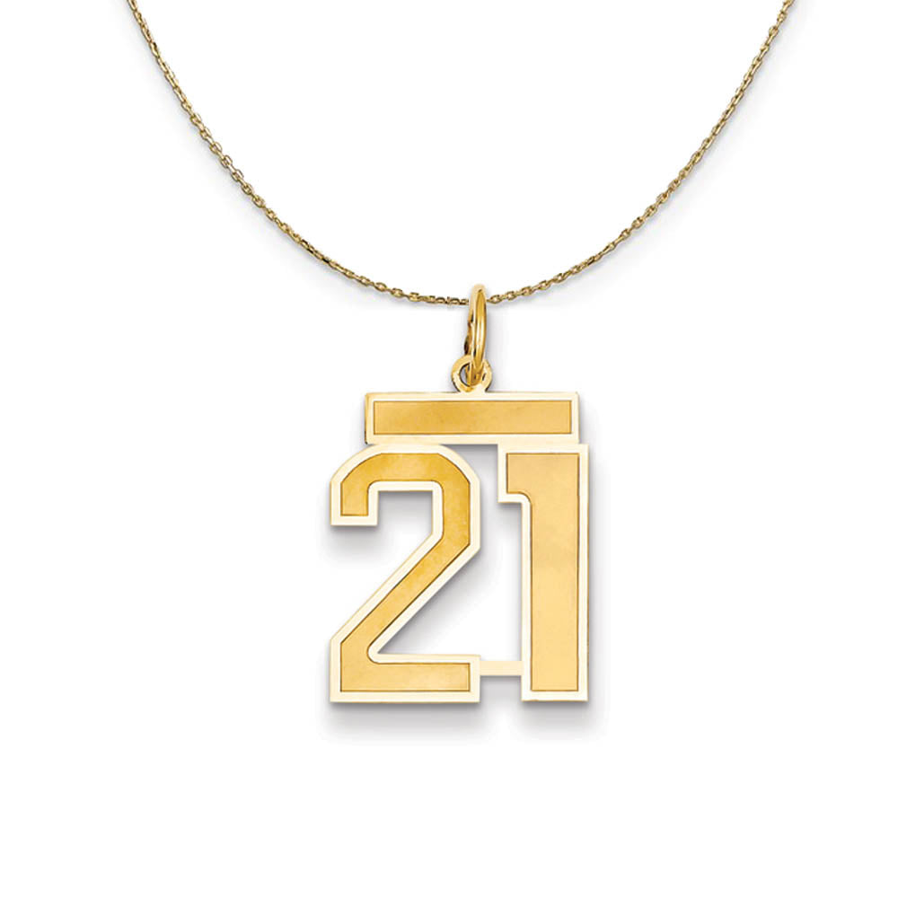 14k Yellow Gold, Jersey, Med Number 21 Necklace, Item N19789 by The Black Bow Jewelry Co.
