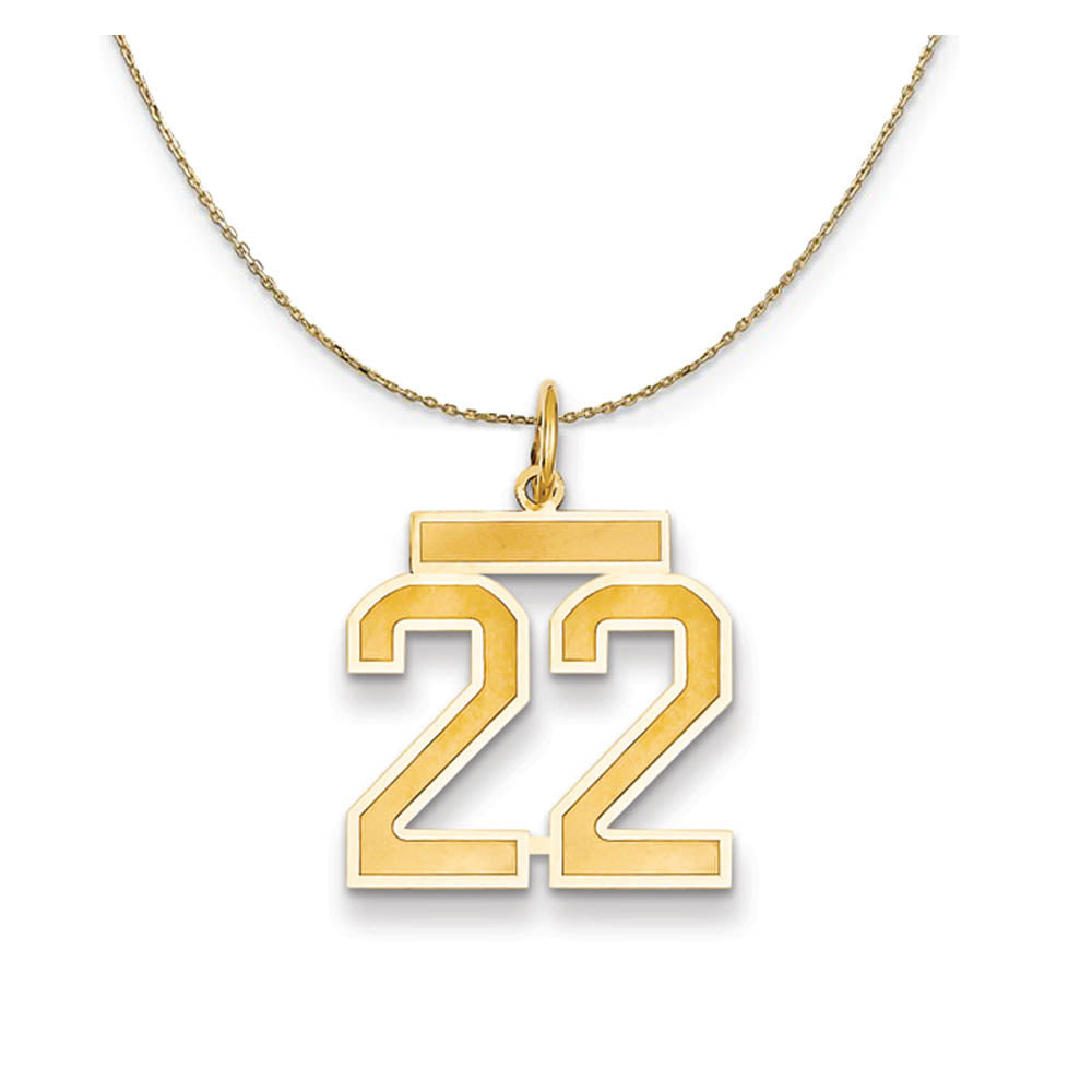14k Yellow Gold, Jersey, Med Number 22 Necklace, Item N19790 by The Black Bow Jewelry Co.