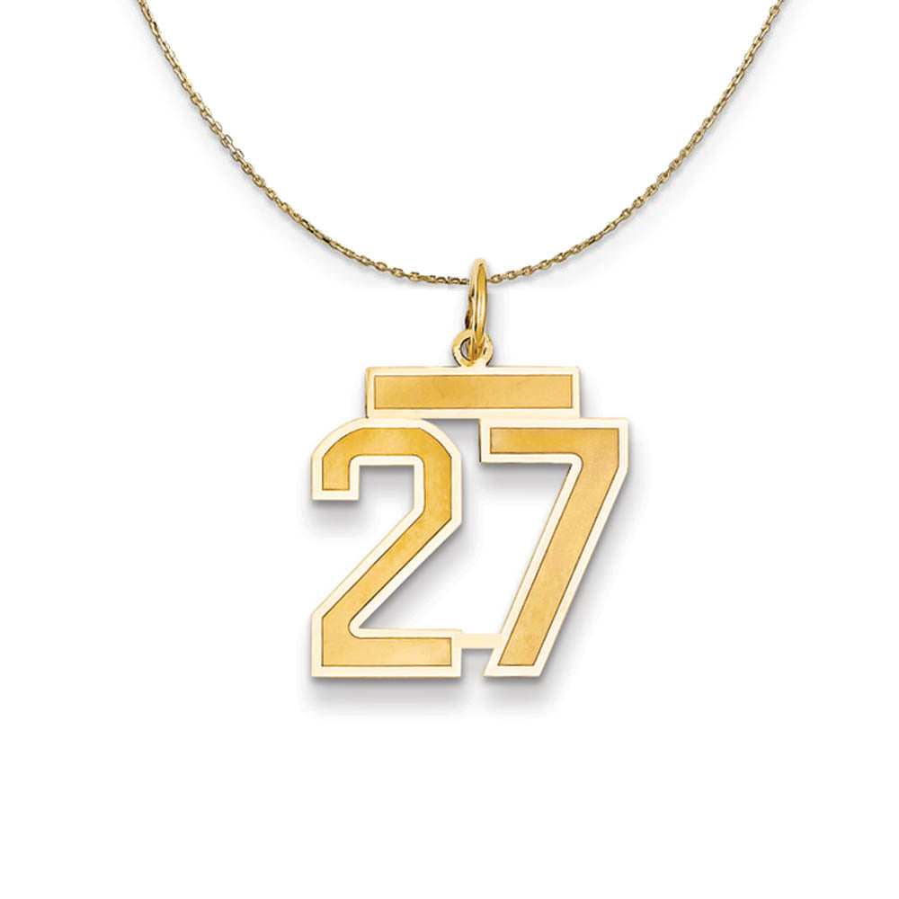 14k Yellow Gold, Jersey, Med Number 27 Necklace, Item N19795 by The Black Bow Jewelry Co.