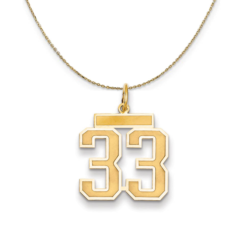 14k Yellow Gold, Jersey, Med Number 33 Necklace, Item N19802 by The Black Bow Jewelry Co.