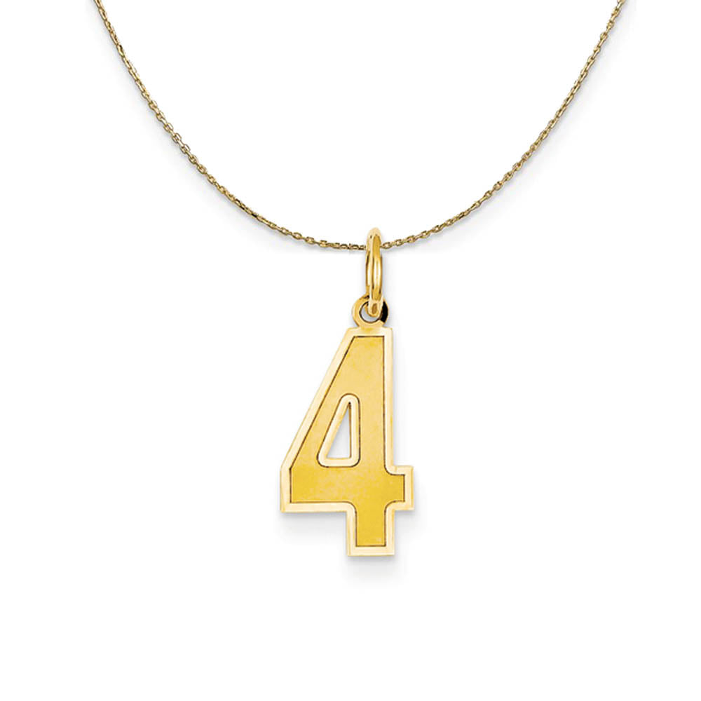 14k Yellow Gold, Jersey, Med Number 4 Necklace, Item N19809 by The Black Bow Jewelry Co.