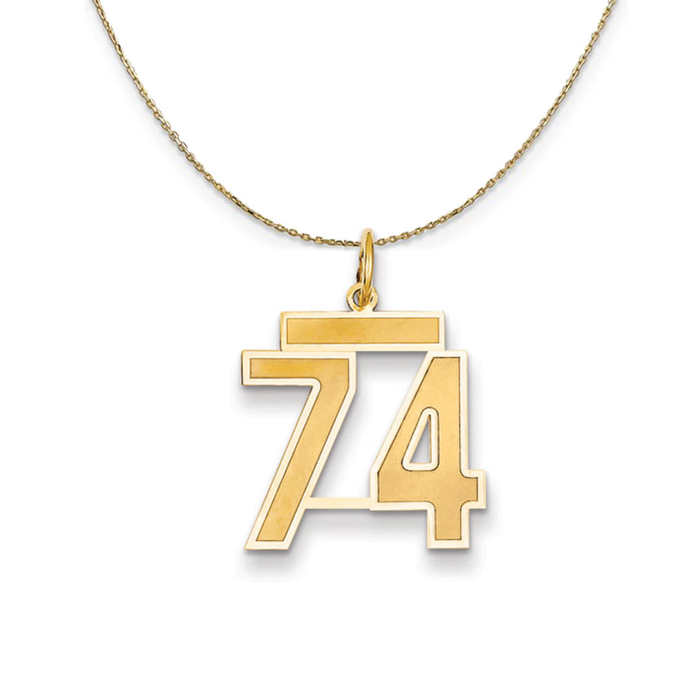 14k Yellow Gold, Jersey, Med Number 74 Necklace, Item N19847 by The Black Bow Jewelry Co.