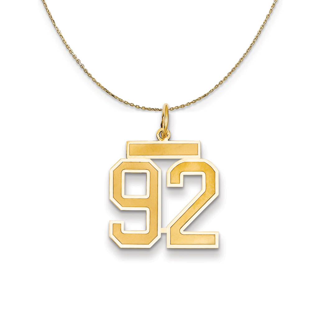 14k Yellow Gold, Jersey, Med Number 92 Necklace, Item N19867 by The Black Bow Jewelry Co.