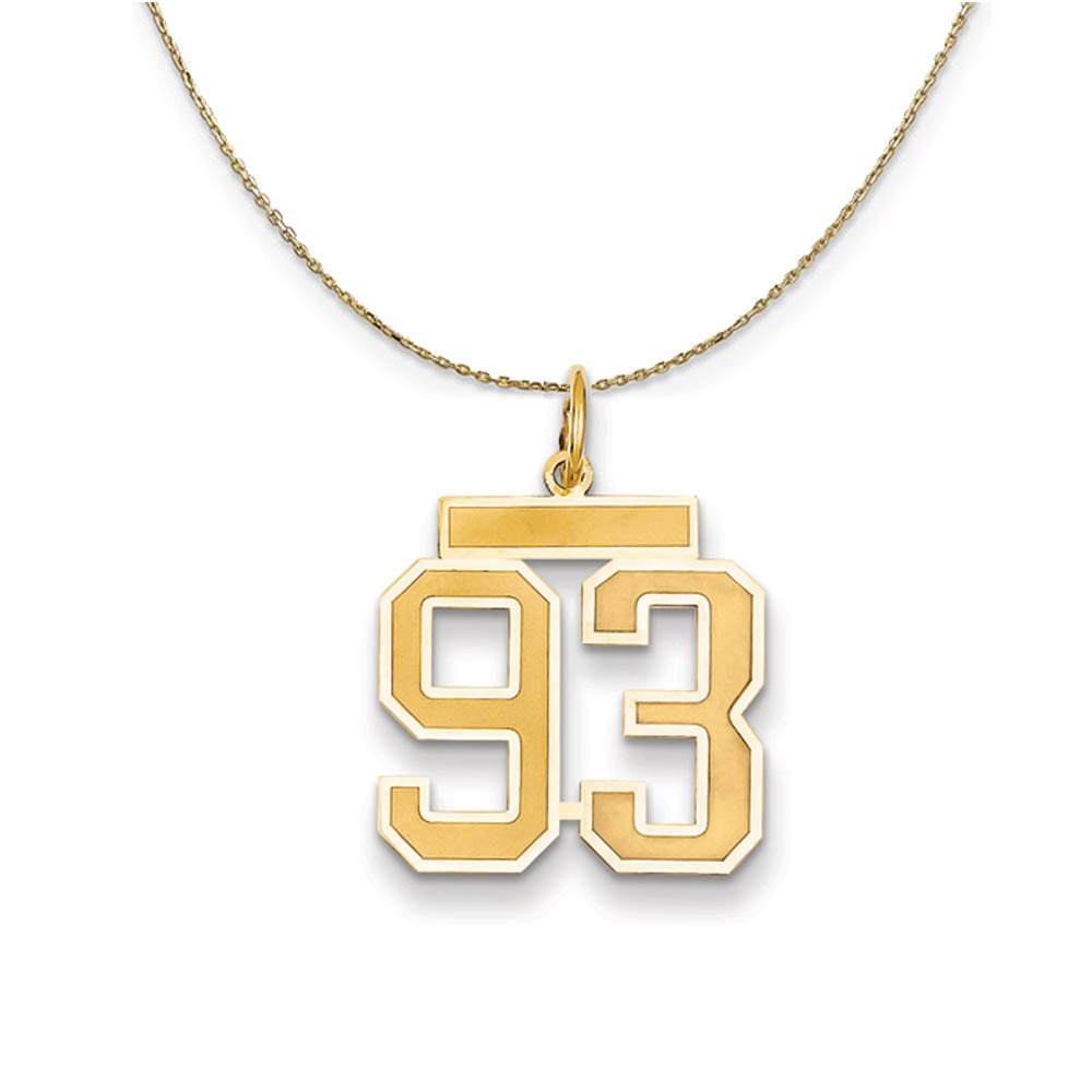 14k Yellow Gold, Jersey, Med Number 93 Necklace, Item N19868 by The Black Bow Jewelry Co.
