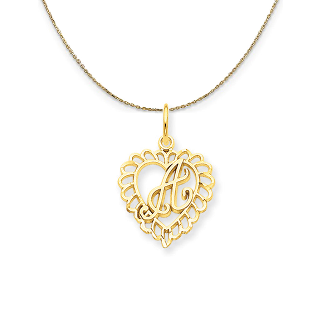 14k Yellow Gold, Grace, Satin Heart Initial A Necklace, 15mm, Item N20059 by The Black Bow Jewelry Co.