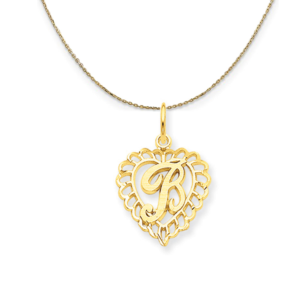 14k Yellow Gold, Grace, Satin Heart Initial B Necklace, 15mm, Item N20060 by The Black Bow Jewelry Co.