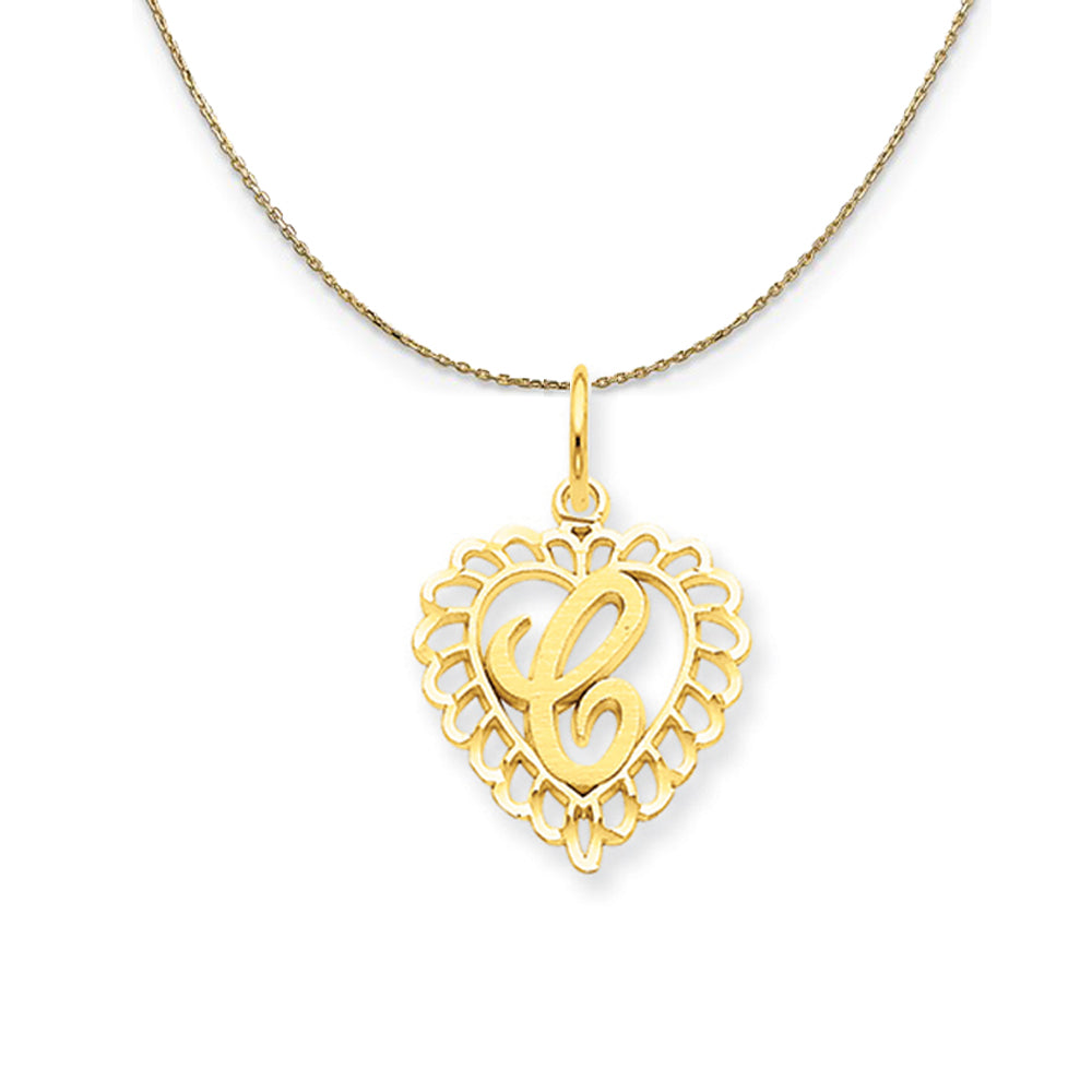 14k Yellow Gold, Grace, Satin Heart Initial C Necklace, 15mm, Item N20061 by The Black Bow Jewelry Co.