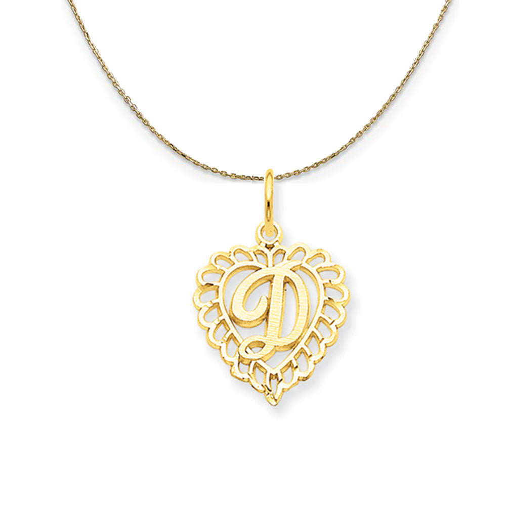 14k Yellow Gold, Grace, Satin Heart Initial D Necklace, 15mm, Item N20062 by The Black Bow Jewelry Co.