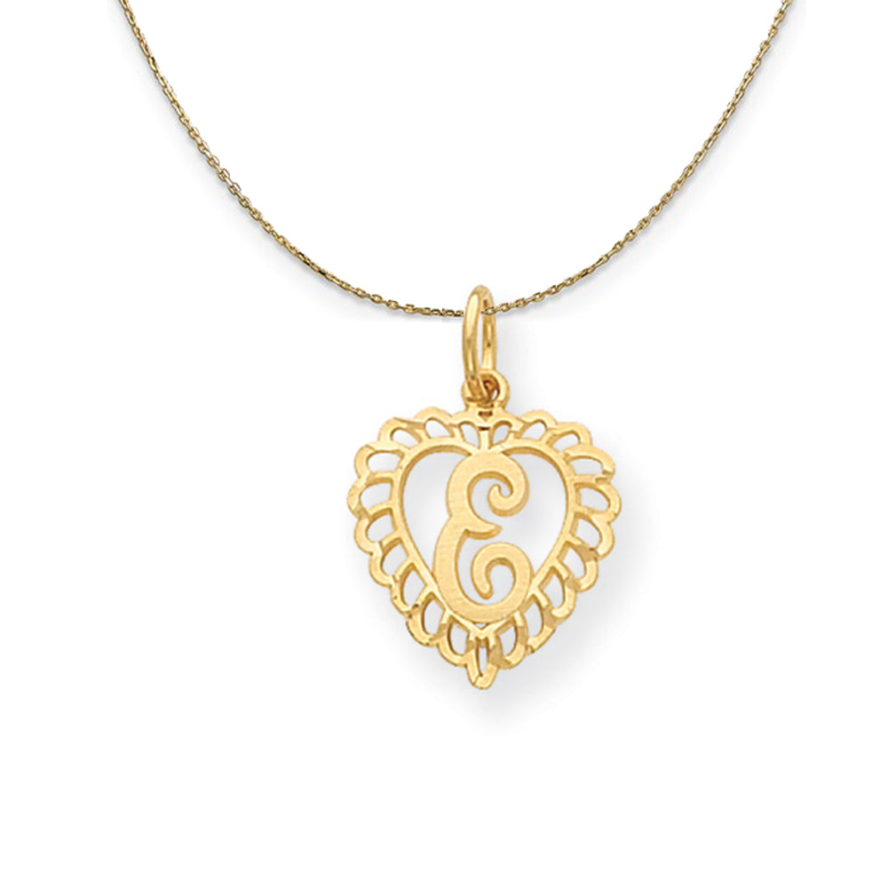 14k Yellow Gold, Grace, Satin Heart Initial E Necklace, 15mm, Item N20063 by The Black Bow Jewelry Co.