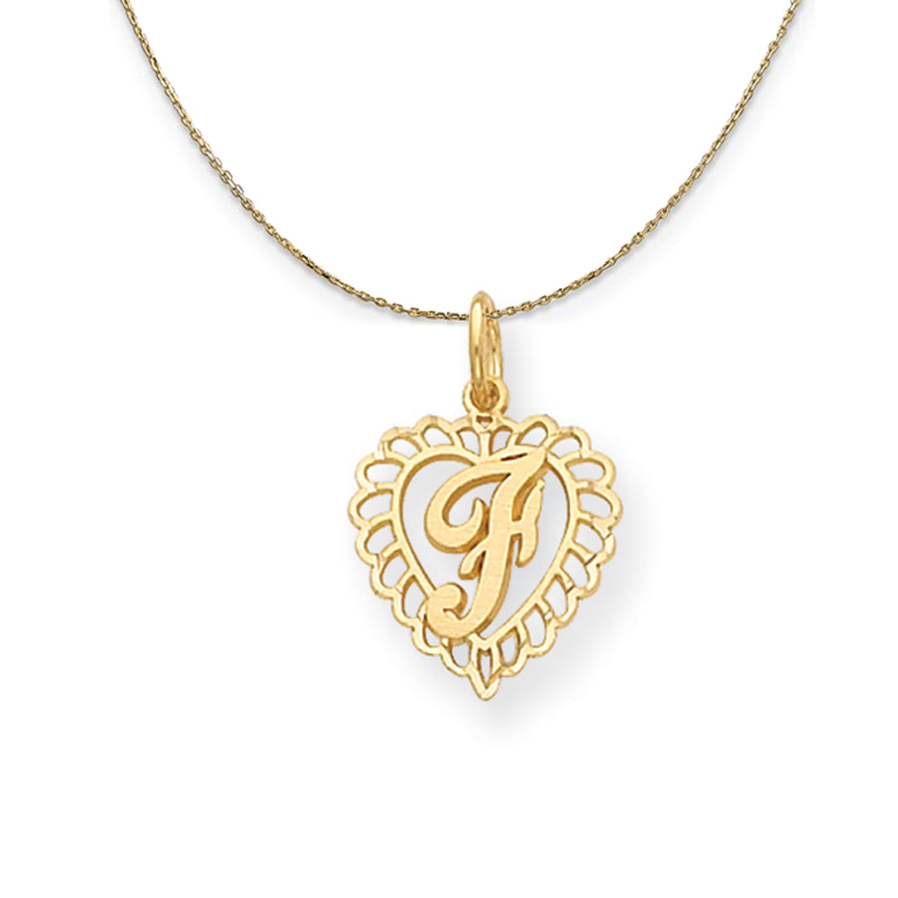 14k Yellow Gold, Grace, Satin Heart Initial F Necklace, 15mm, Item N20064 by The Black Bow Jewelry Co.