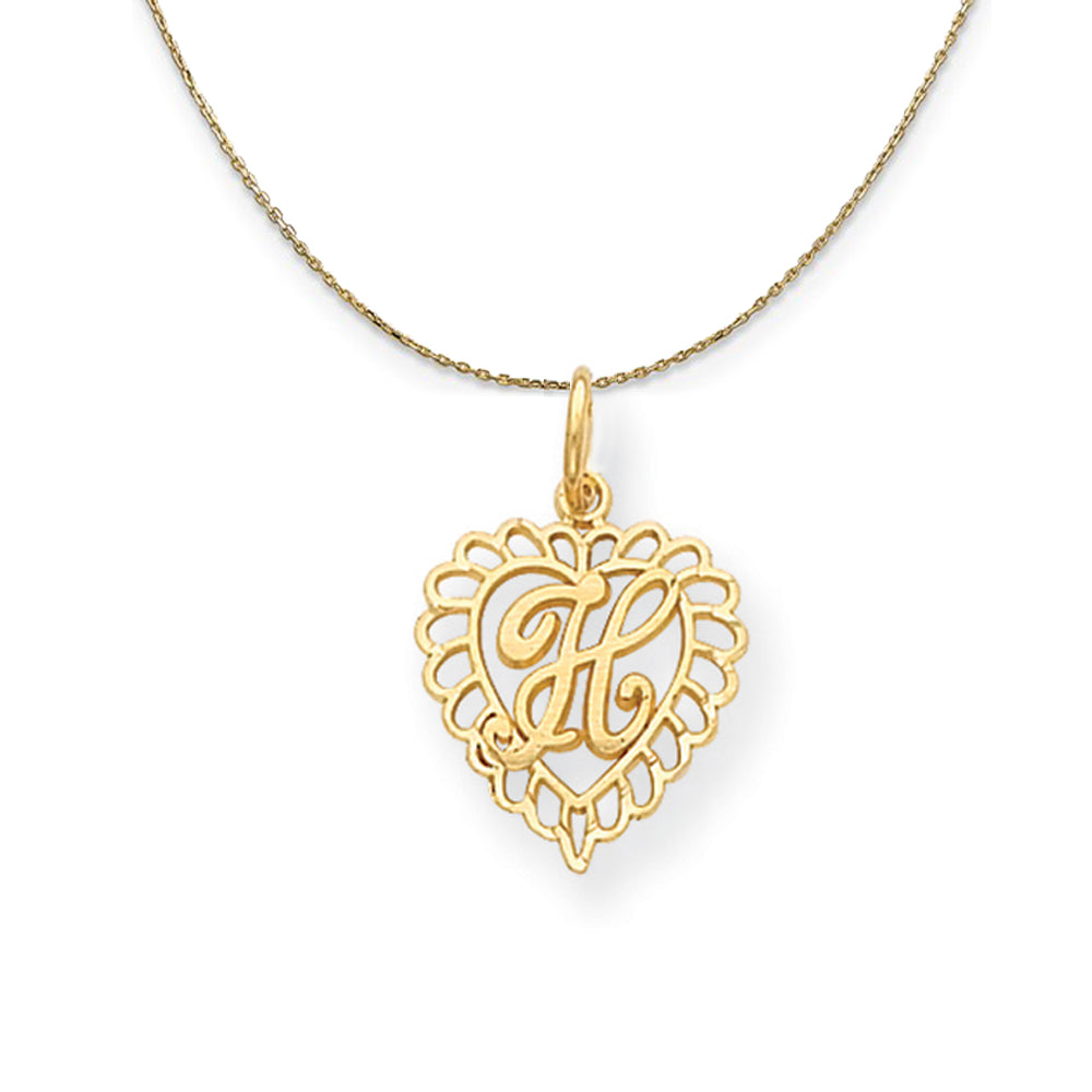 14k Yellow Gold, Grace, Satin Heart Initial H Necklace, 15mm, Item N20066 by The Black Bow Jewelry Co.