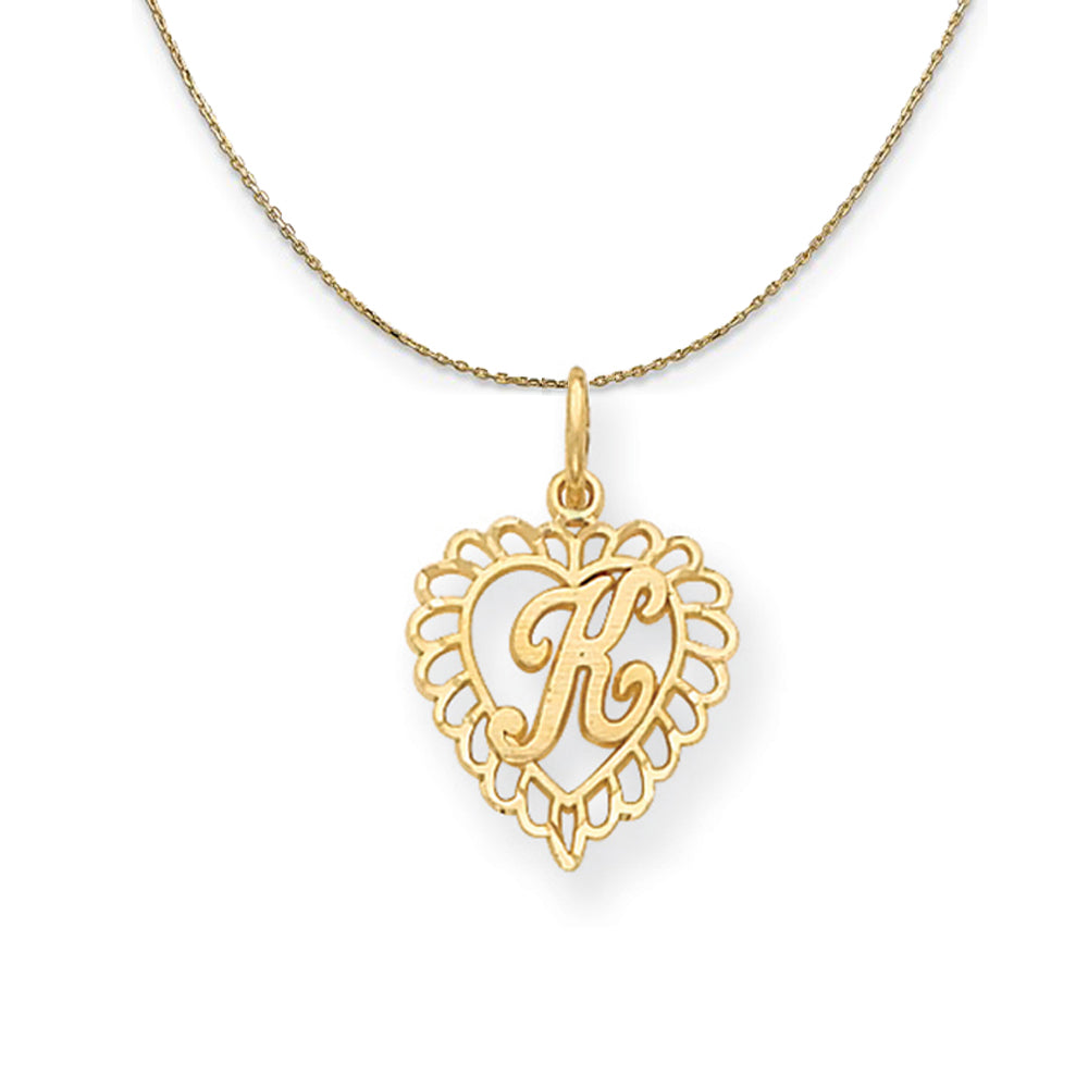 14k Yellow Gold, Grace, Satin Heart Initial K Necklace, 15mm, Item N20068 by The Black Bow Jewelry Co.