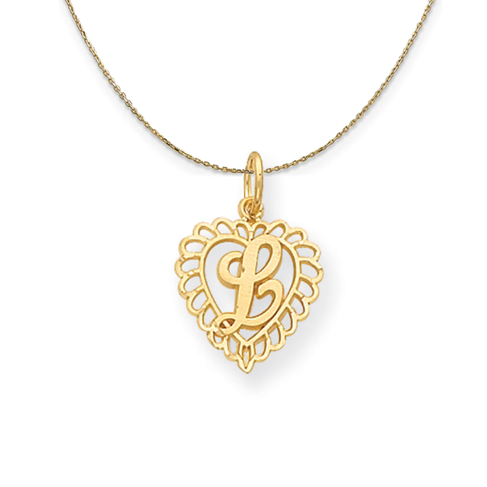 14k Yellow Gold, Grace, Satin Heart Initial L Necklace, 15mm, Item N20069 by The Black Bow Jewelry Co.