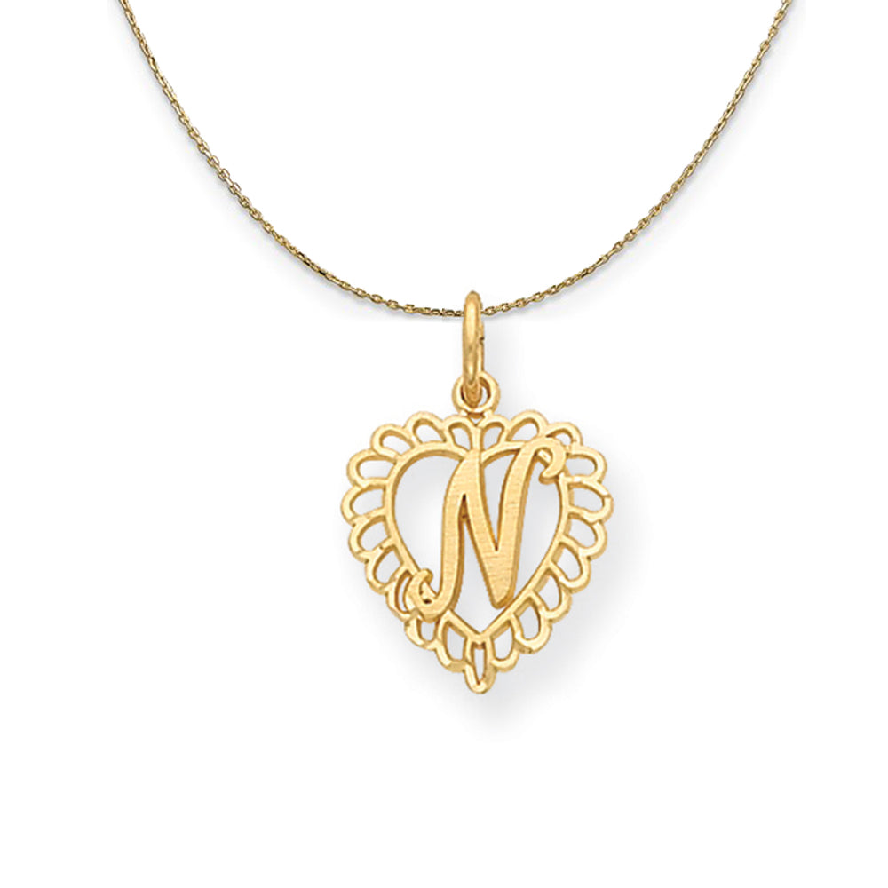 14k Yellow Gold, Grace, Satin Heart Initial N Necklace, 15mm, Item N20071 by The Black Bow Jewelry Co.
