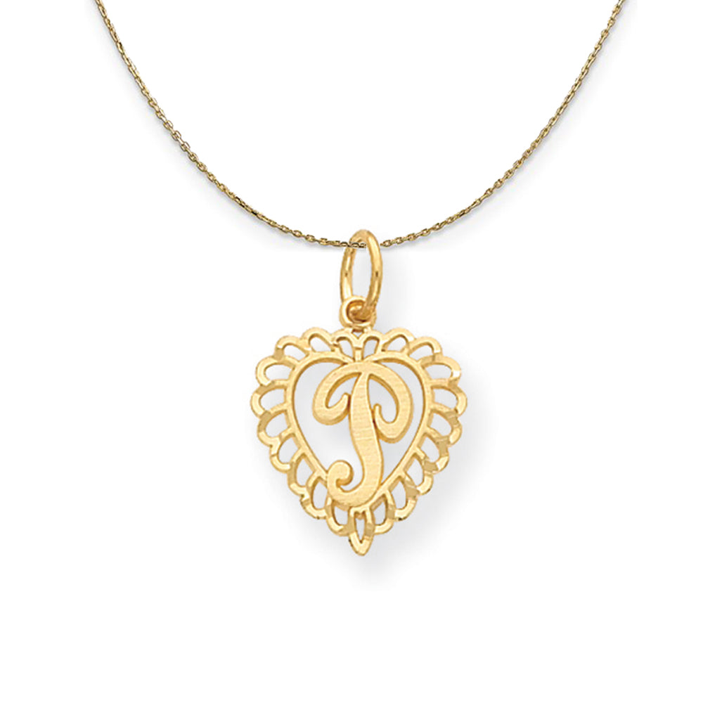 14k Yellow Gold, Grace, Satin Heart Initial P Necklace, 15mm, Item N20072 by The Black Bow Jewelry Co.