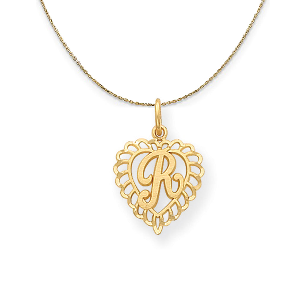 14k Yellow Gold, Grace, Satin Heart Initial R Necklace, 15mm, Item N20073 by The Black Bow Jewelry Co.