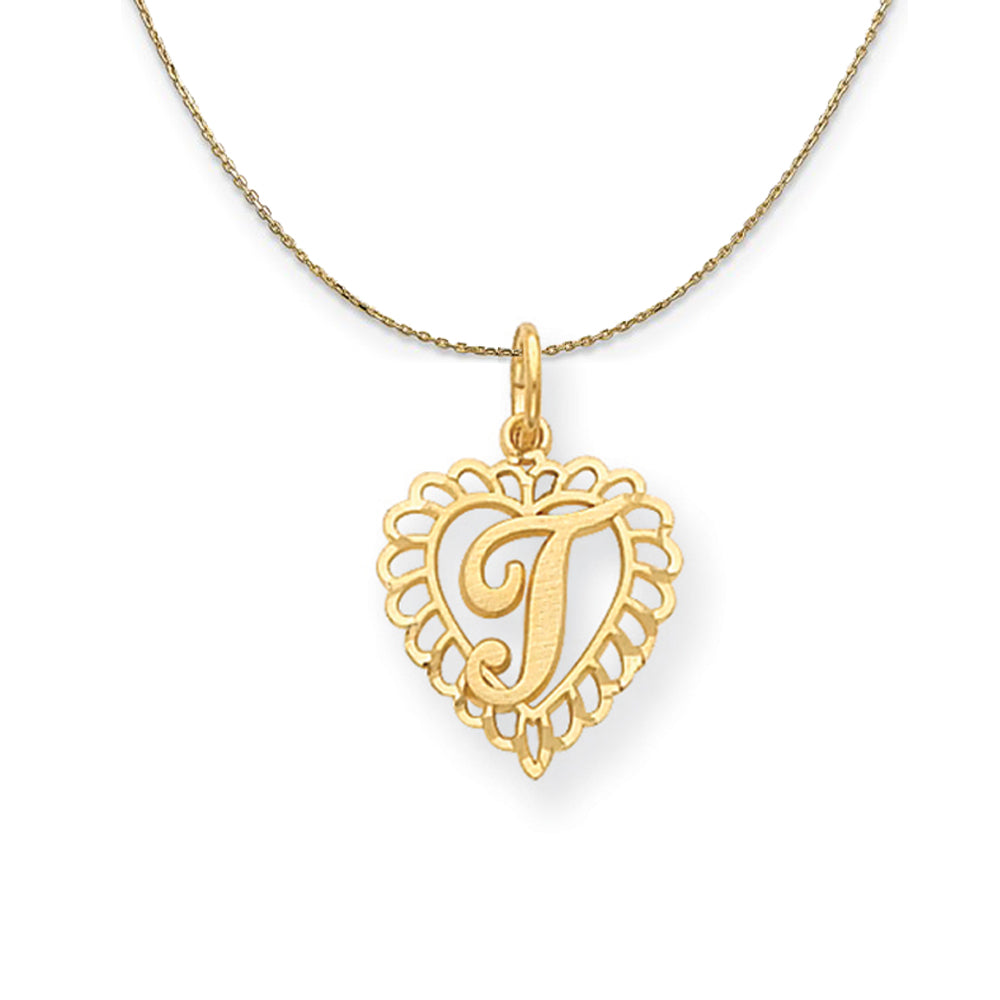 14k Yellow Gold, Grace, Satin Heart Initial T Necklace, 15mm, Item N20075 by The Black Bow Jewelry Co.