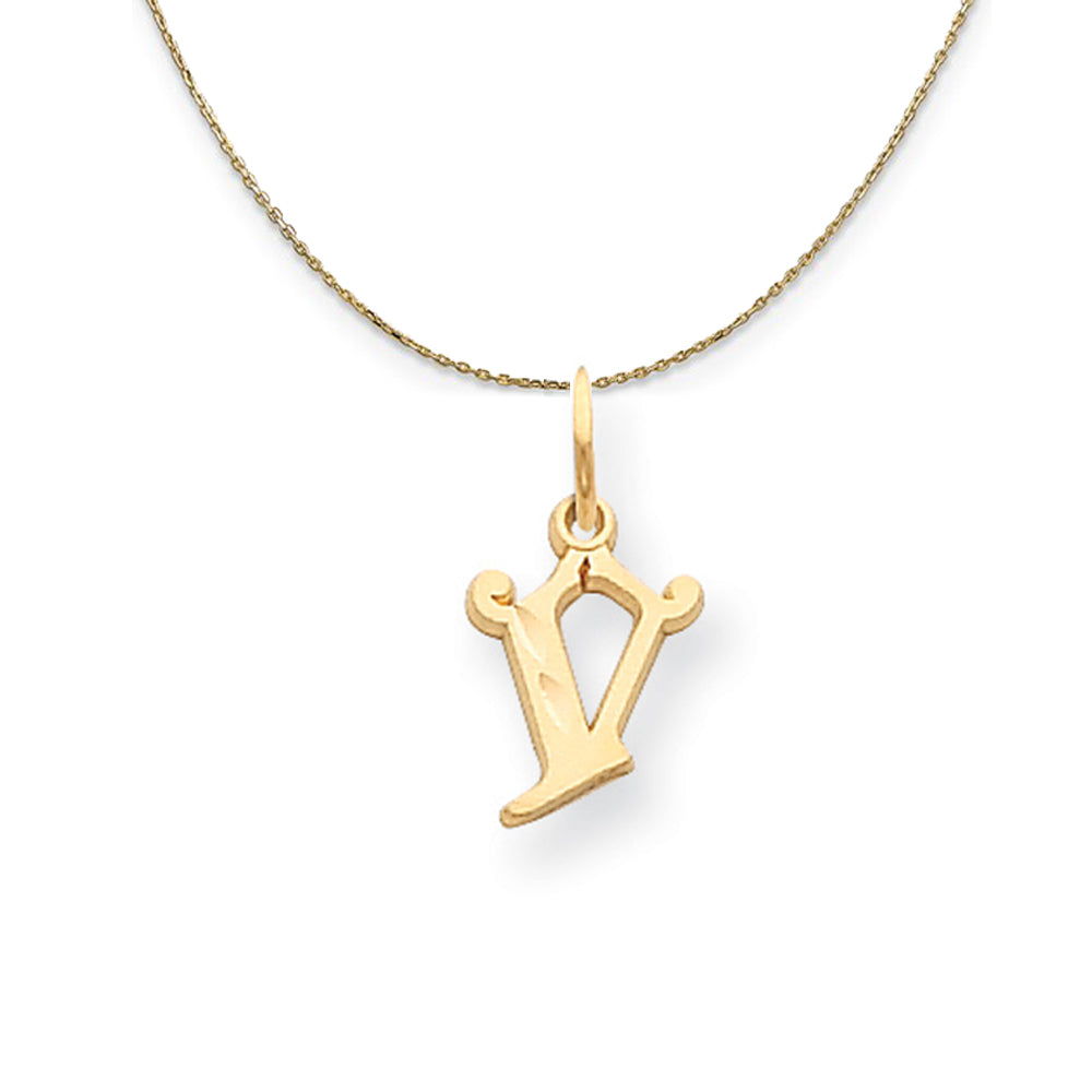 14k Yellow Gold, Isabelle, Mini Letter V Initial Necklace, Item N20117 by The Black Bow Jewelry Co.