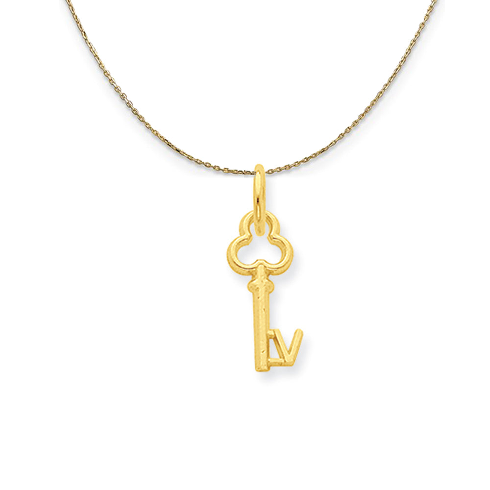 14k Yellow Gold Hannah Mini Initial V Shamrock Key Necklace 