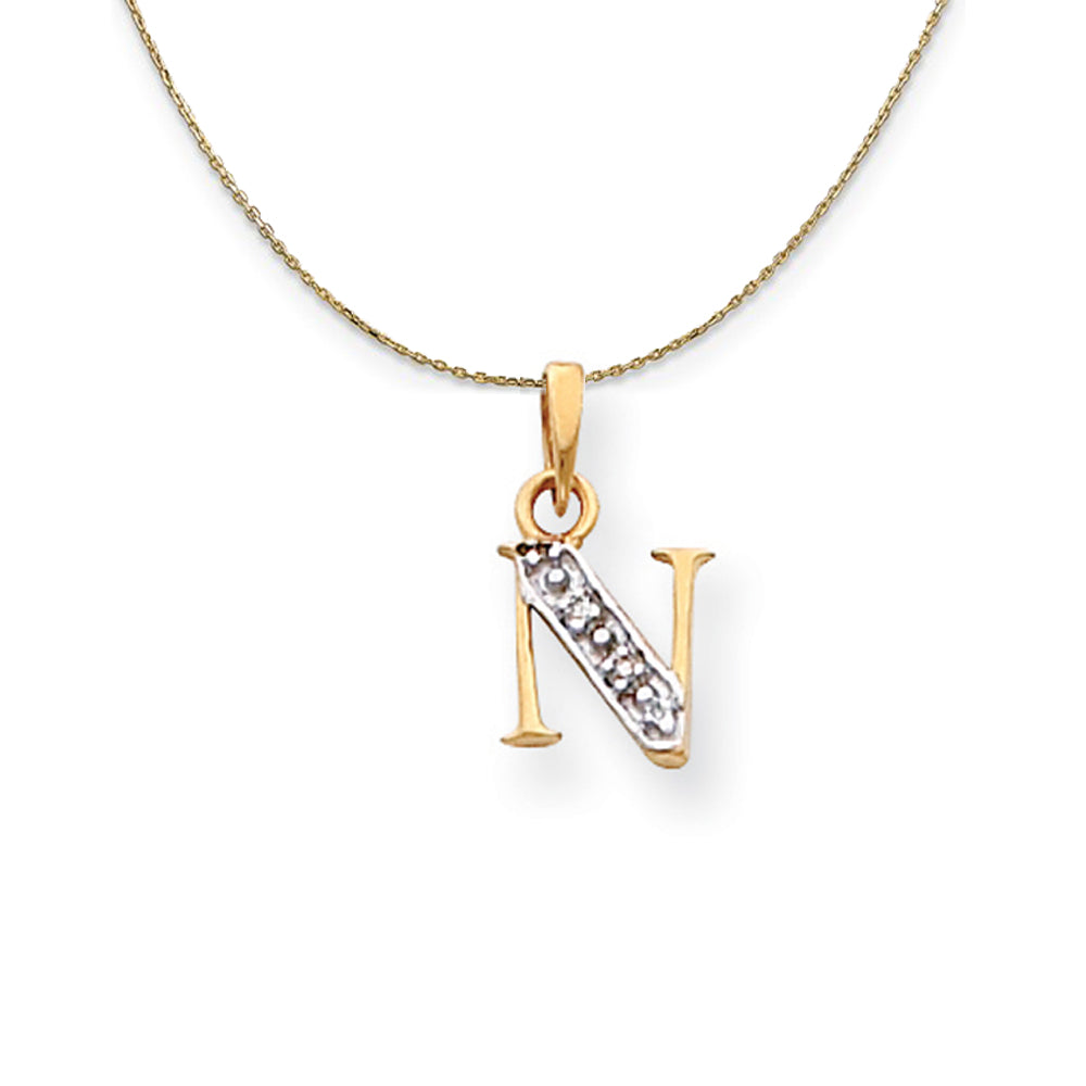 14k Yellow Gold Chloe Mini Diamond Accent initial N Necklace, Item N20174 by The Black Bow Jewelry Co.