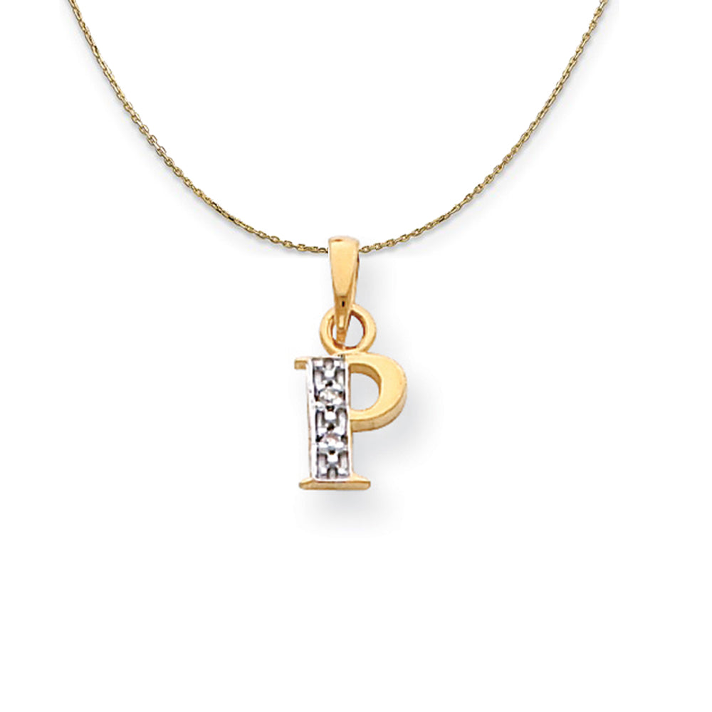 14k Yellow Gold Chloe Mini Diamond Accent initial P Necklace, Item N20176 by The Black Bow Jewelry Co.