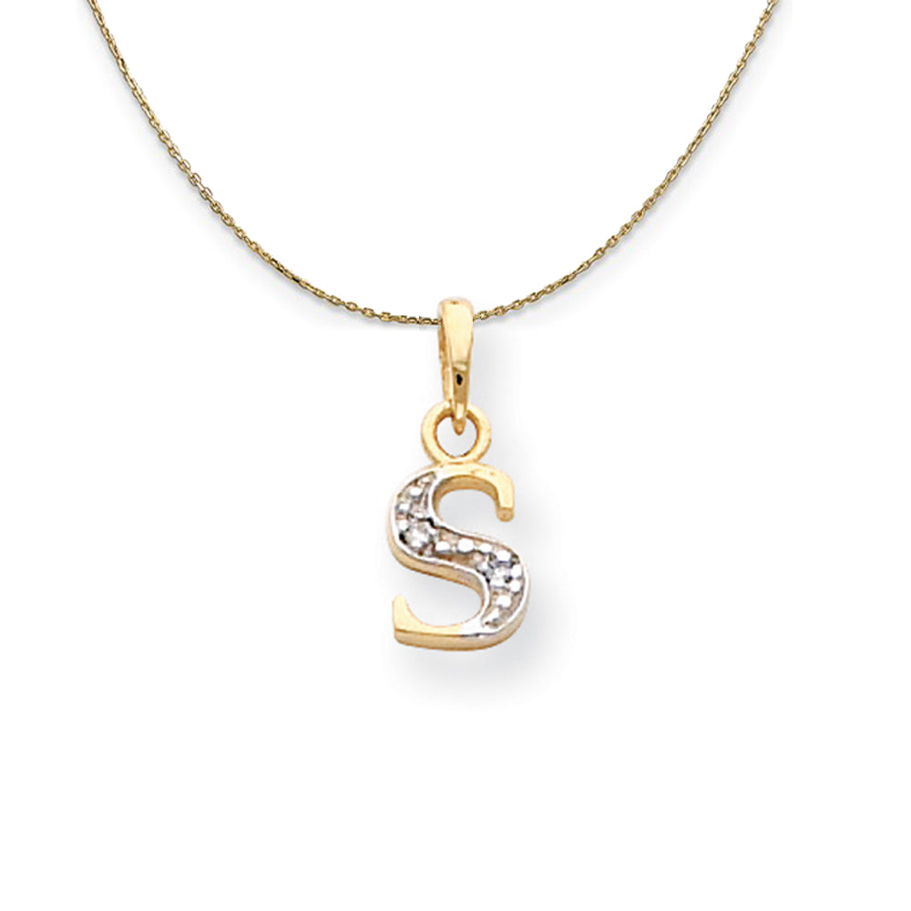 14k Yellow Gold Chloe Mini Diamond Accent initial S Necklace, Item N20178 by The Black Bow Jewelry Co.