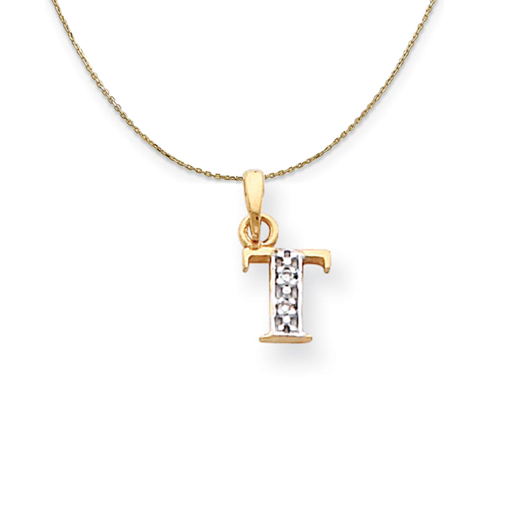 14k Yellow Gold Chloe Mini Diamond Accent initial T Necklace, Item N20179 by The Black Bow Jewelry Co.