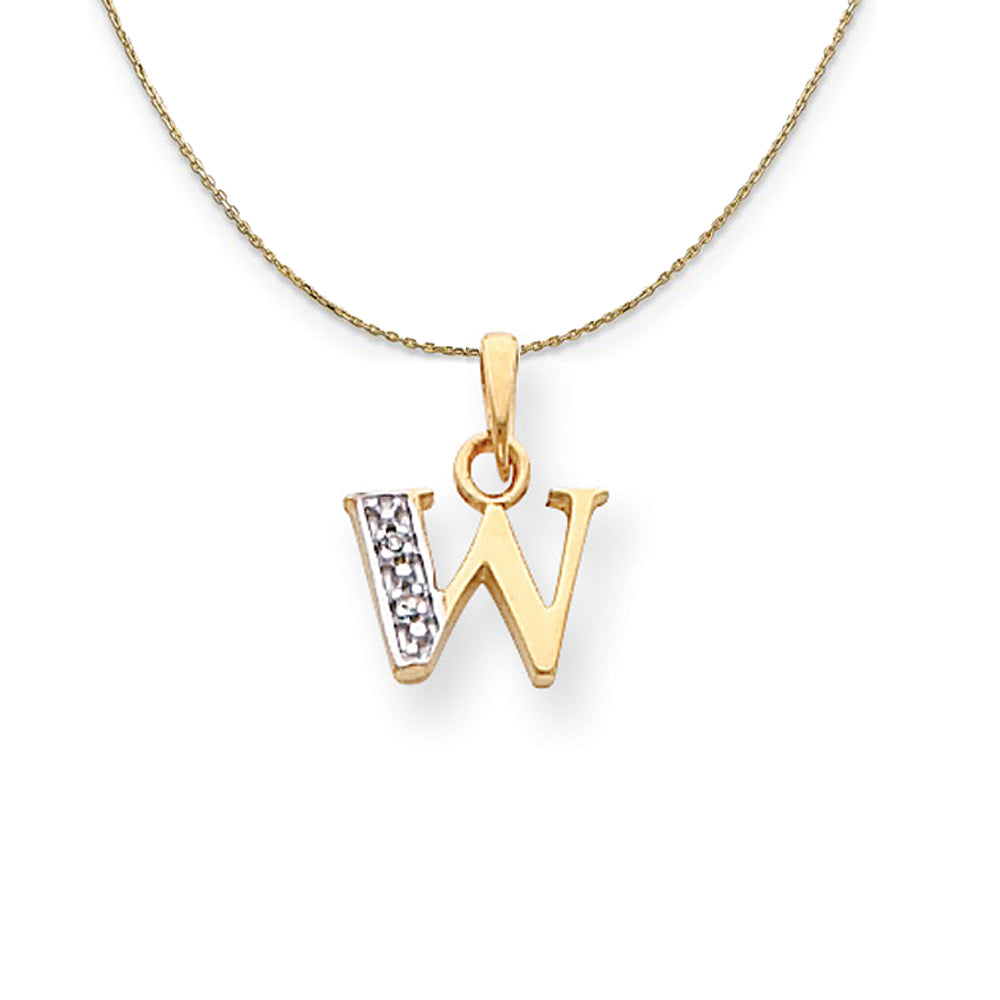 14k Yellow Gold Chloe Mini Diamond Accent initial W Necklace, Item N20181 by The Black Bow Jewelry Co.