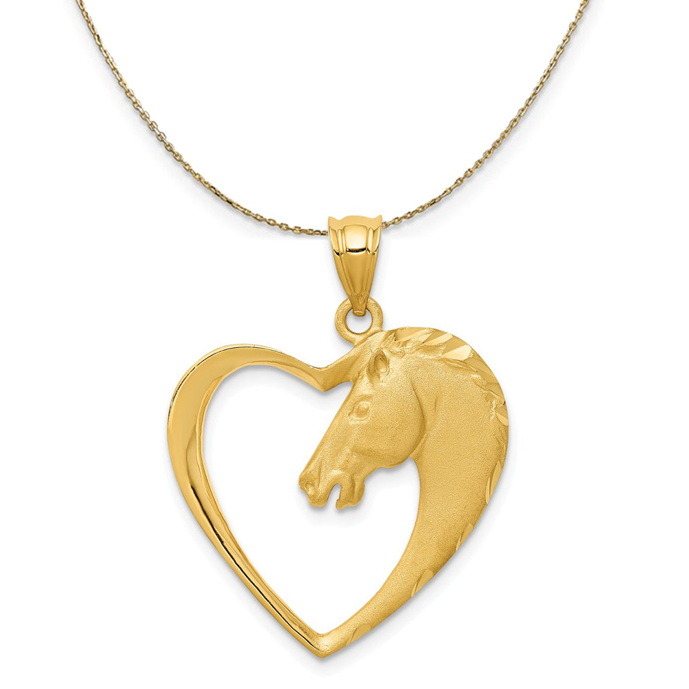 14k Yellow Gold Horse Head and Heart Necklace, 22mm, Item N20189 by The Black Bow Jewelry Co.