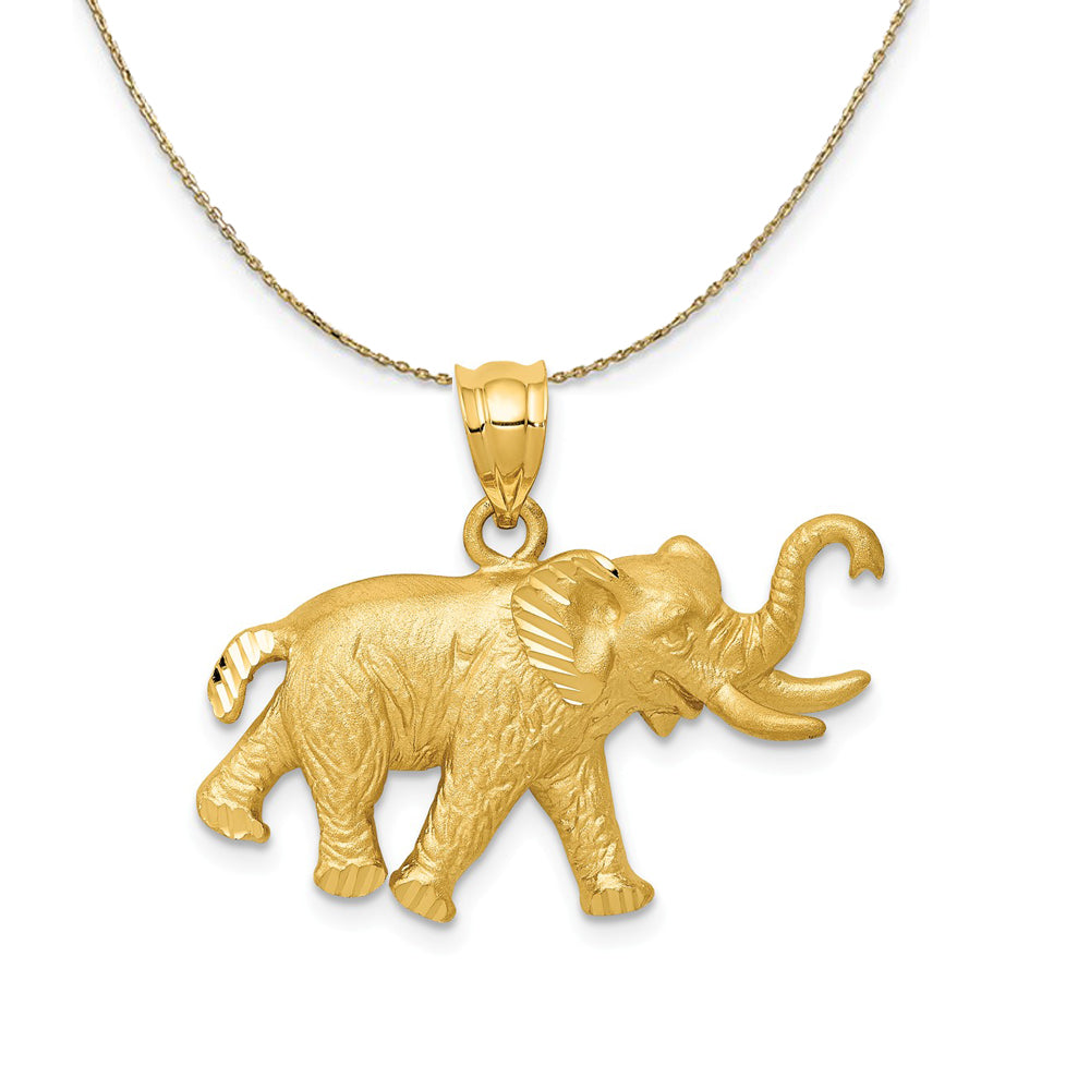 14k Yellow Gold Satin Elephant with Tusks Necklace, Item N20190 by The Black Bow Jewelry Co.