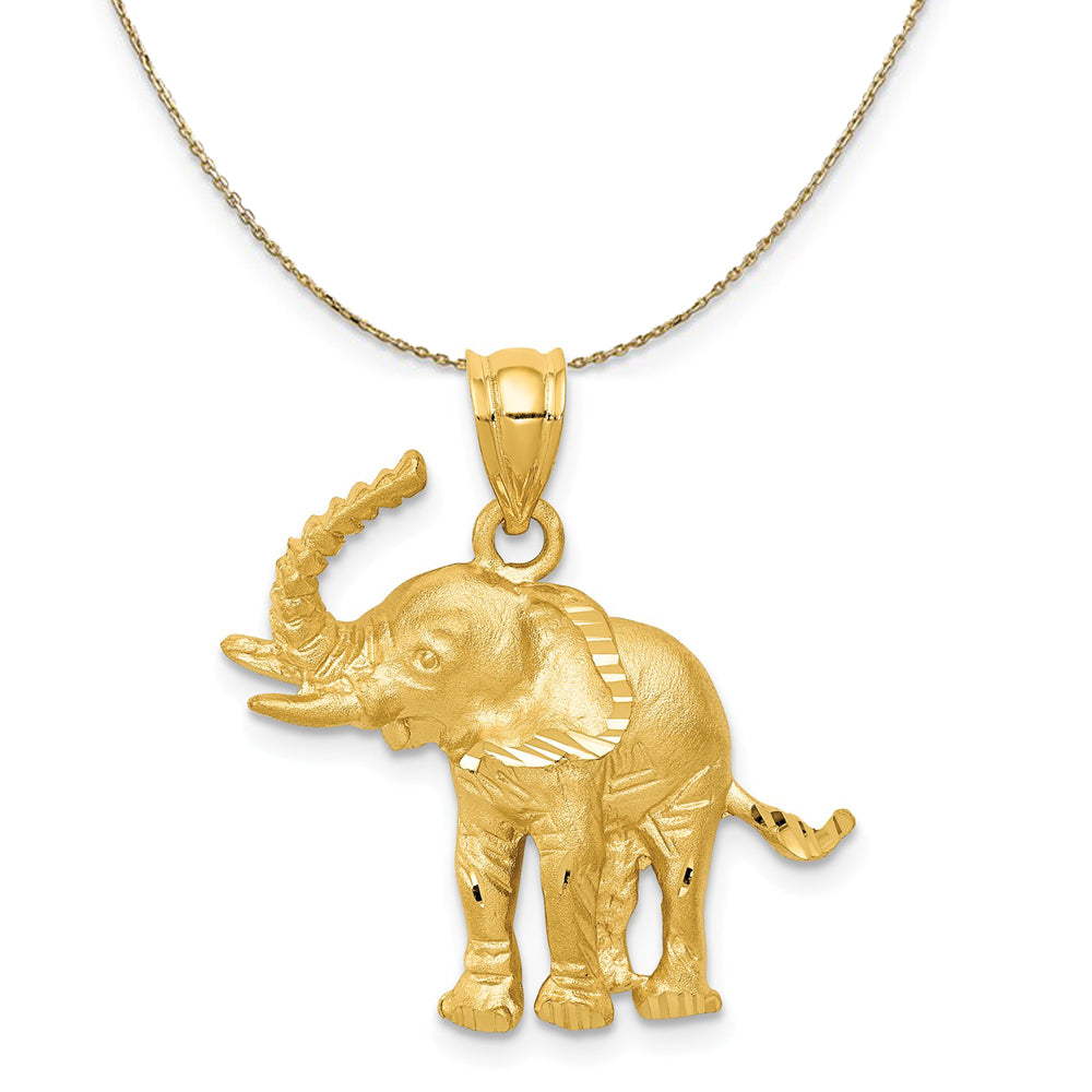 14k Yellow Gold Satin and Diamond Cut Elephant Necklace, Item N20191 by The Black Bow Jewelry Co.