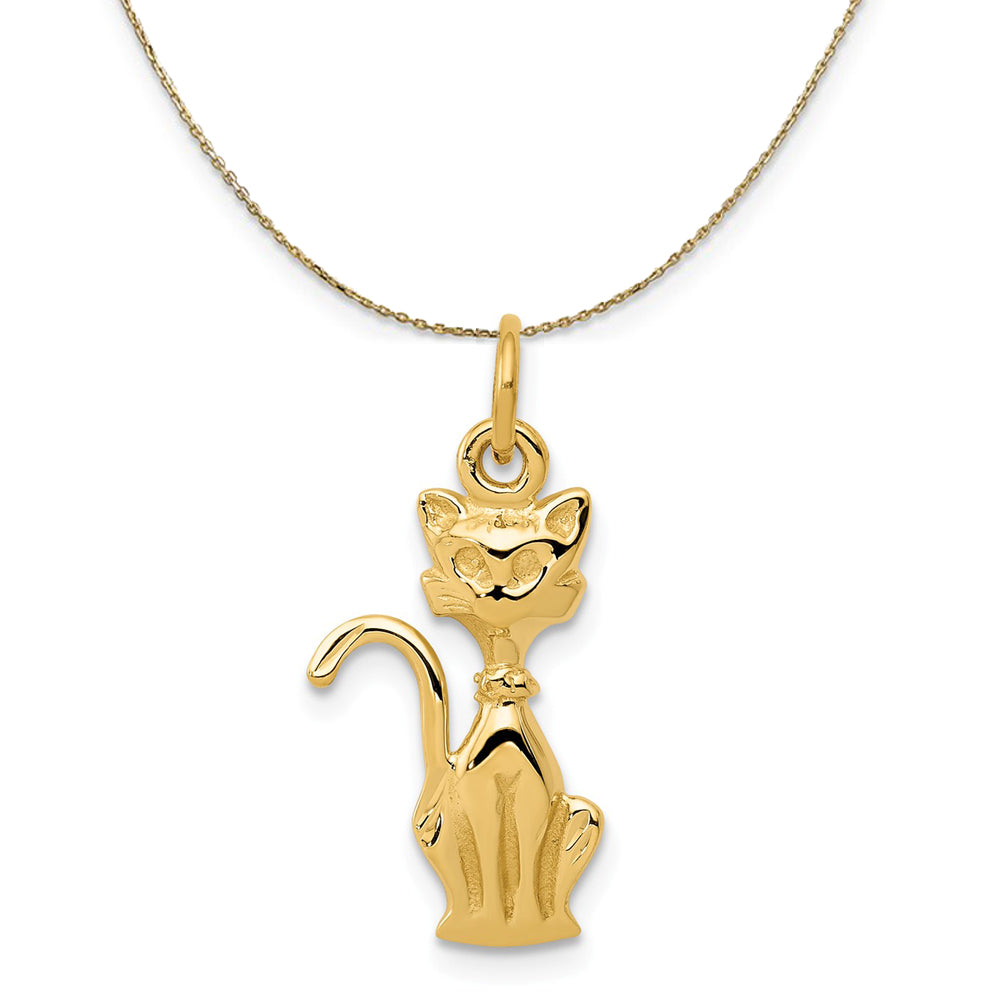 14k Yellow Gold Satin and Diamond Cut Siamese Cat Necklace, Item N20193 by The Black Bow Jewelry Co.