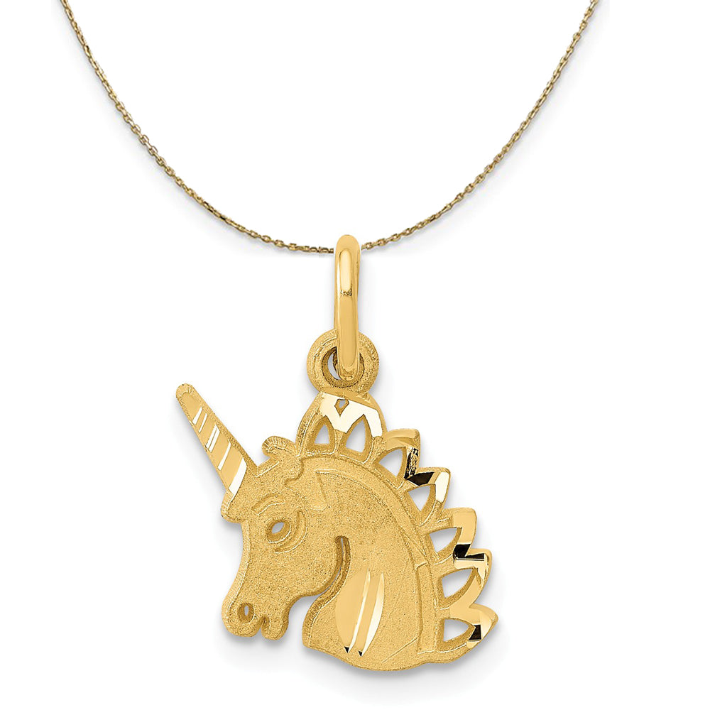 14k Yellow Gold Satin and Diamond Cut Unicorn Head Necklace, Item N20194 by The Black Bow Jewelry Co.
