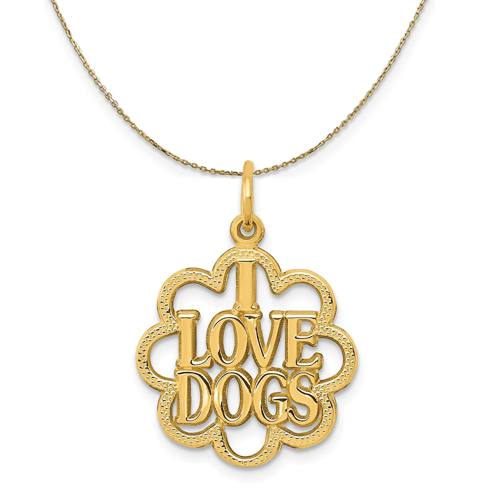 14k Yellow Gold I Love Dogs Scalloped Edge Necklace, Item N20206 by The Black Bow Jewelry Co.