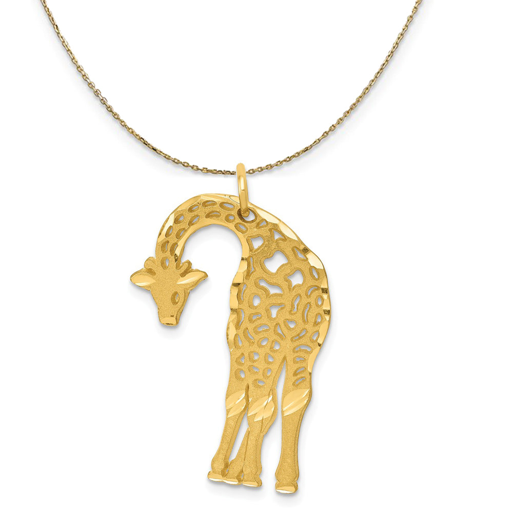 14k Yellow Gold Satin and Diamond Cut Giraffe Necklace, Item N20208 by The Black Bow Jewelry Co.