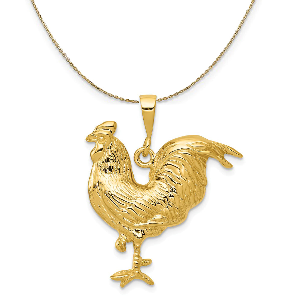 14k Yellow Gold 2D Rooster Necklace, 25mm, Item N20216 by The Black Bow Jewelry Co.