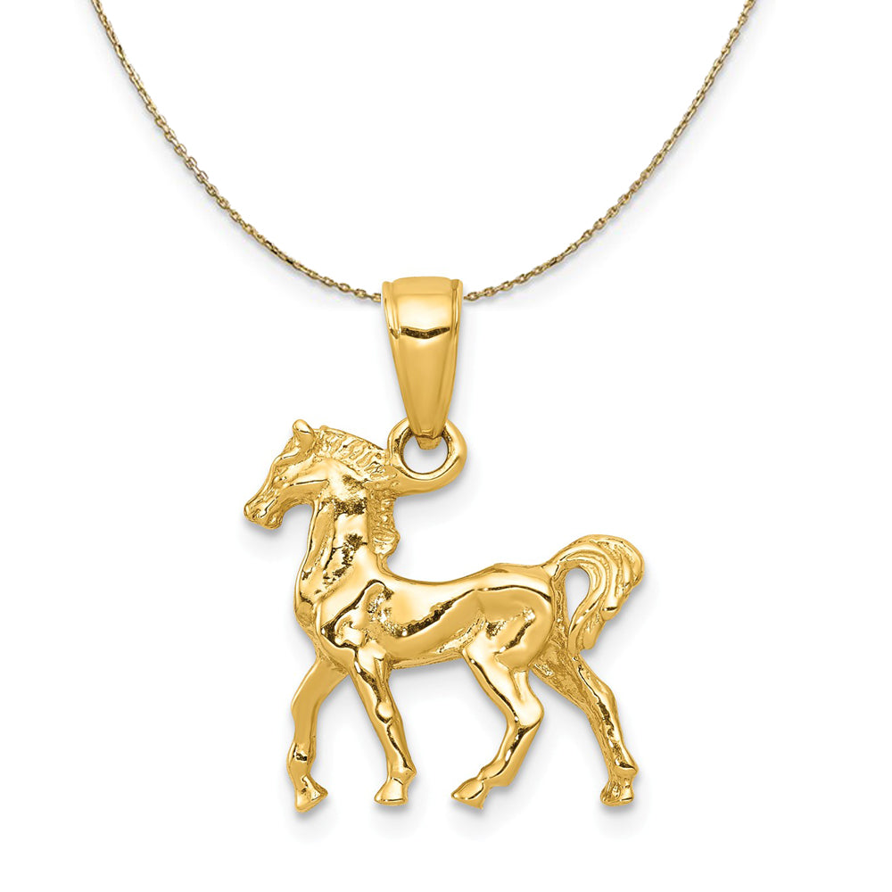 14k Yellow Gold Sm Left Walking Horse Necklace, Item N20219 by The Black Bow Jewelry Co.