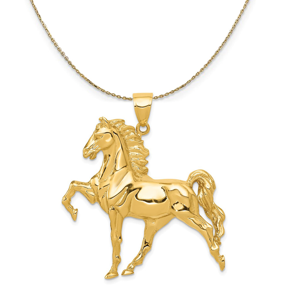 14k Yellow Gold Large Prancing Horse Necklace, Item N20222 by The Black Bow Jewelry Co.