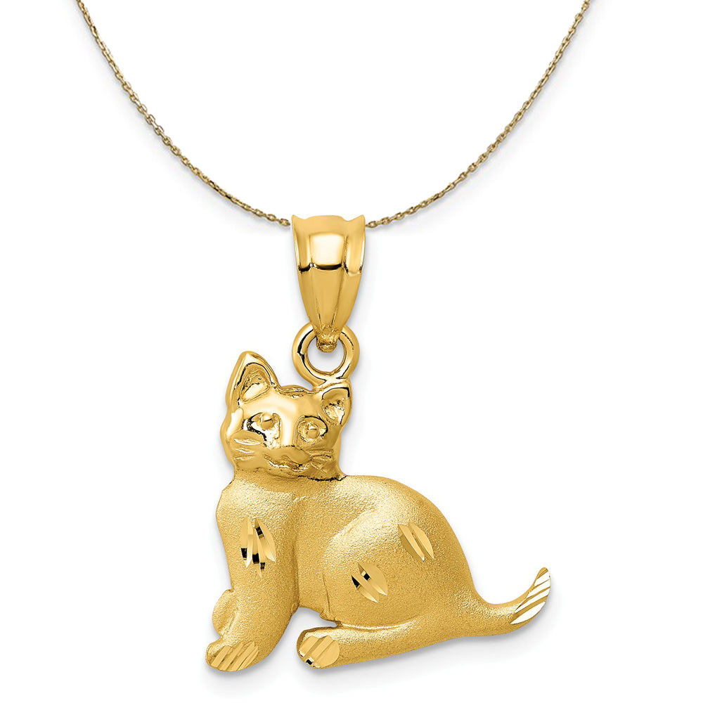 14k Yellow Gold Satin and Polished, Diamond Cut Cat Necklace, Item N20227 by The Black Bow Jewelry Co.