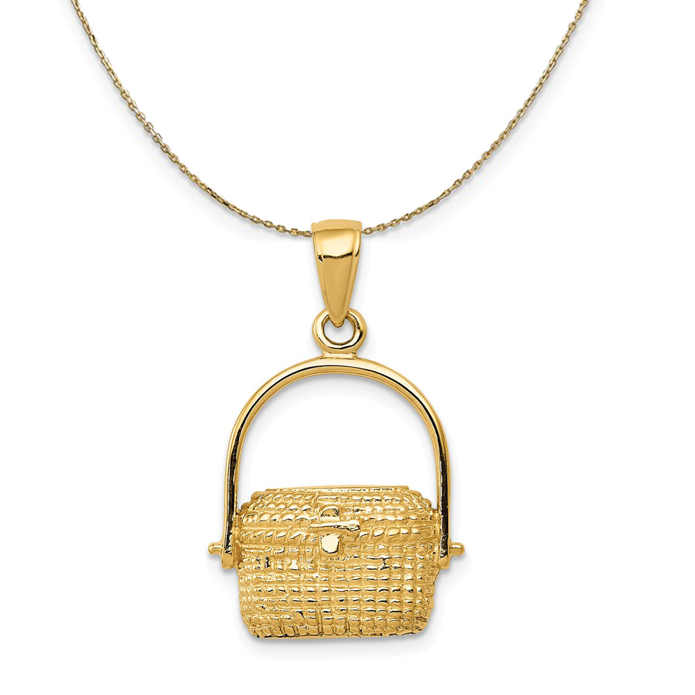 14k Yellow Gold Large 2D Nantucket Basket Necklace, Item N20232 by The Black Bow Jewelry Co.