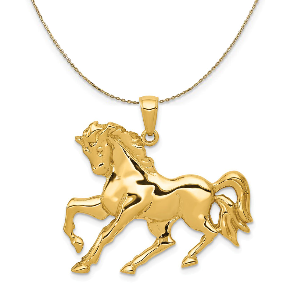 14k Yellow Gold Large Galloping Horse Necklace, Item N20235 by The Black Bow Jewelry Co.