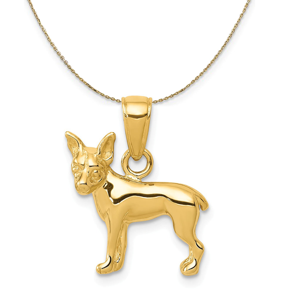 14k Yellow Gold Polished Chihuahua Necklace Black Bow Jewelry