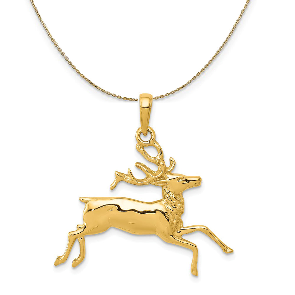 14k Yellow Gold Running Deer Buck Necklace, Item N20248 by The Black Bow Jewelry Co.