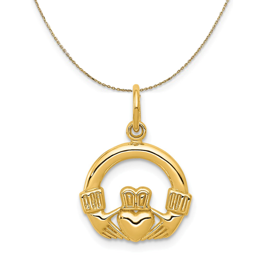 14k Yellow Gold Claddagh Necklace, 13mm, Item N20254 by The Black Bow Jewelry Co.