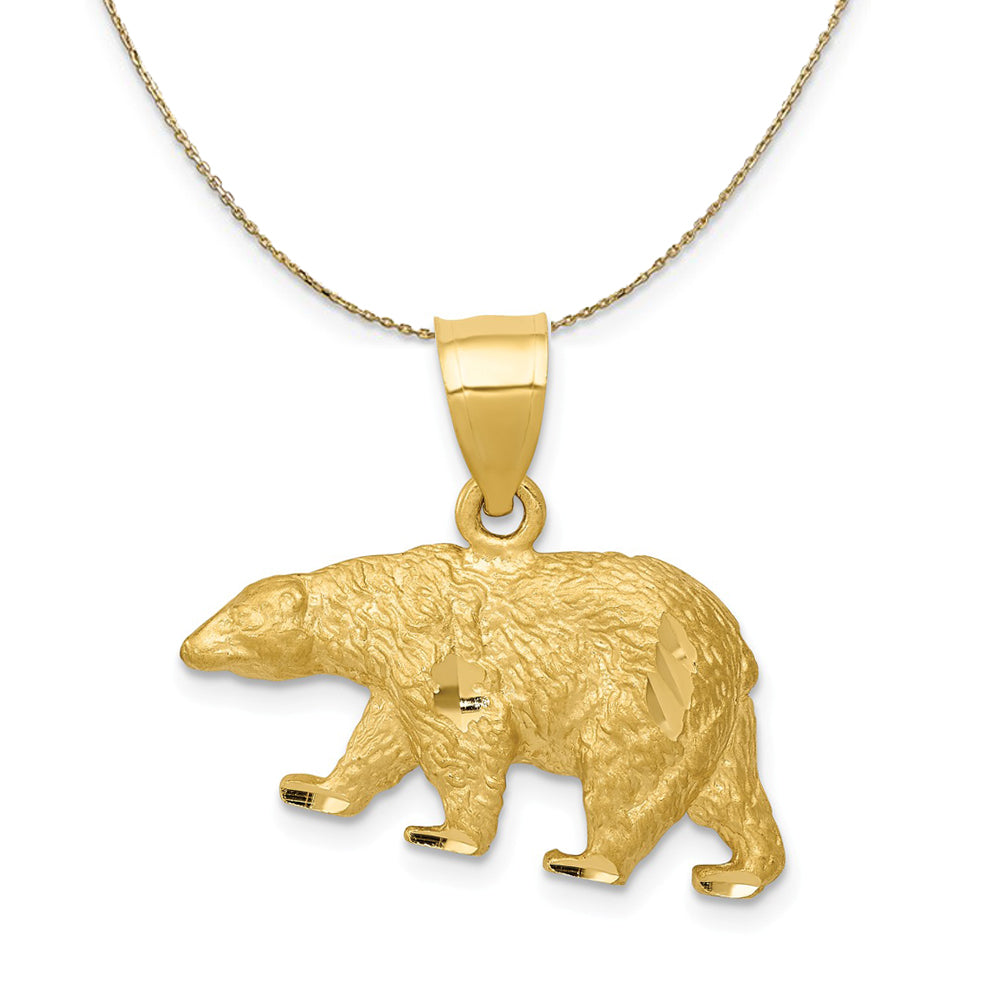 14k Yellow Gold Satin and Diamond Cut Bear Necklace, 24mm, Item N20258 by The Black Bow Jewelry Co.