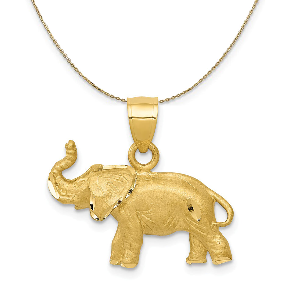 14k Yellow Gold Diamond Cut Trumpeting Elephant Necklace, Item N20259 by The Black Bow Jewelry Co.