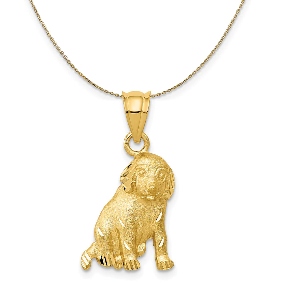 14k Yellow Gold 2D Satin and Diamond Cut Dog Necklace, Item N20261 by The Black Bow Jewelry Co.