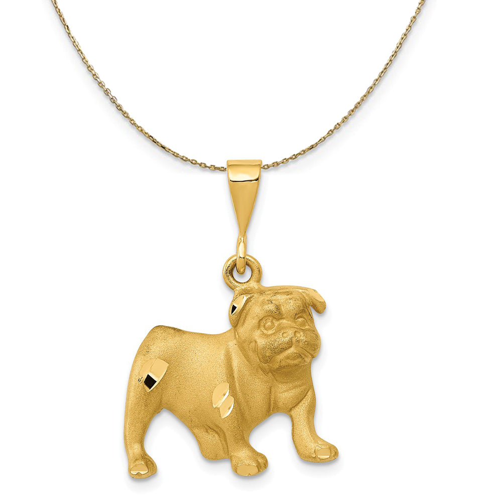 14k Yellow Gold Satin and Diamond Cut 2D Bulldog Necklace, Item N20264 by The Black Bow Jewelry Co.