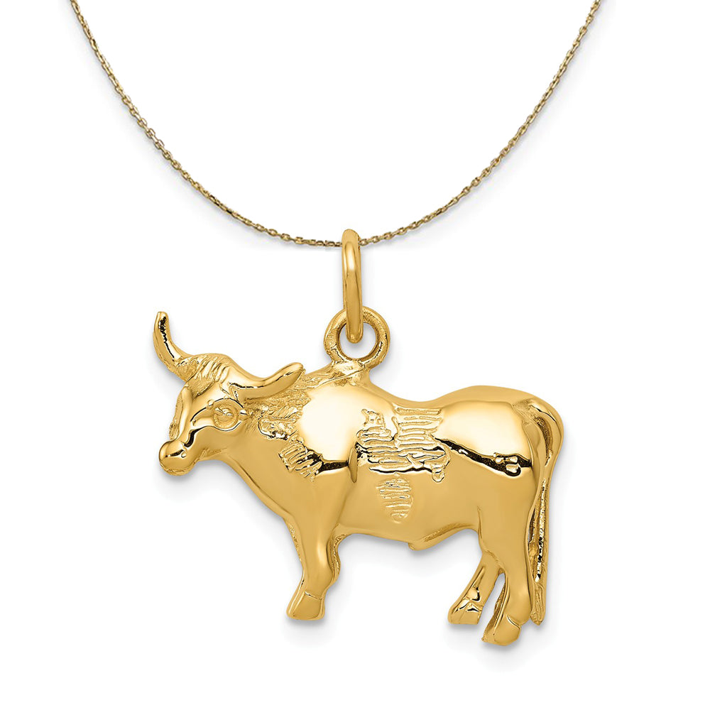 14k Yellow Gold 2D Steer Necklace, Item N20269 by The Black Bow Jewelry Co.
