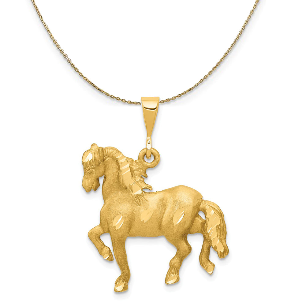 14k Yellow Gold Diamond Cut Horse Necklace, 25mm, Item N20272 by The Black Bow Jewelry Co.